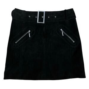 Mexx Size 0 Suede Moto Mini Skirt Zippers Black Belted